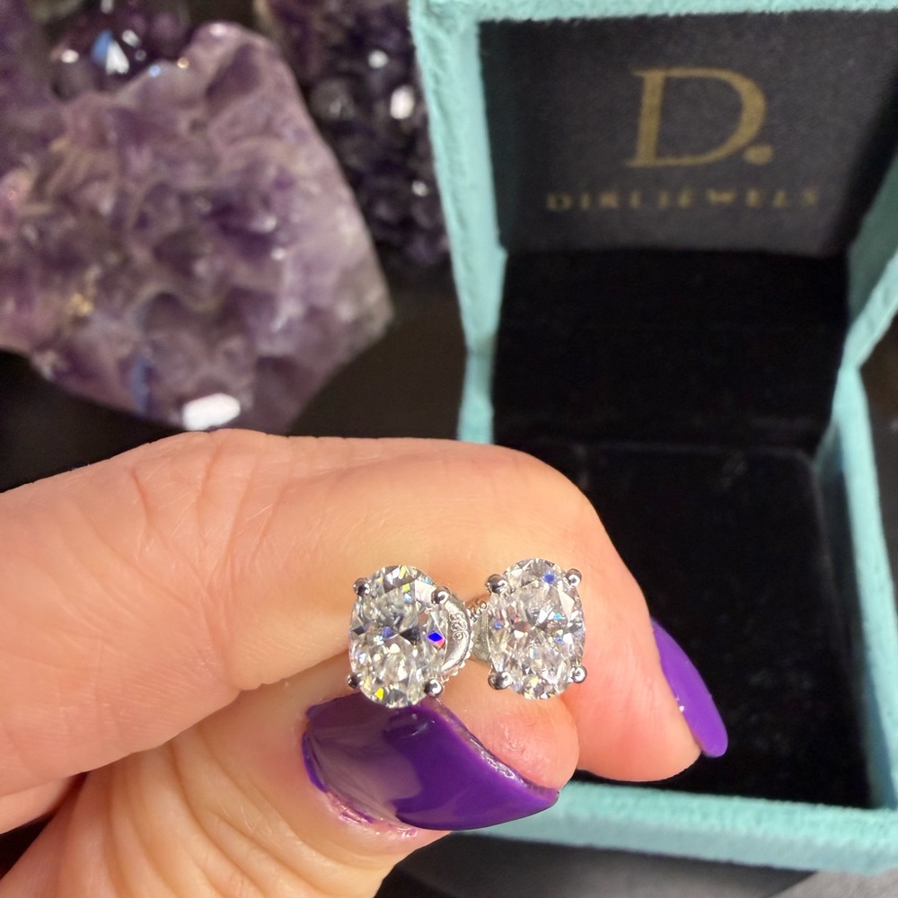 2 carat Moissanite Oval 925 sterling silver screw back studs